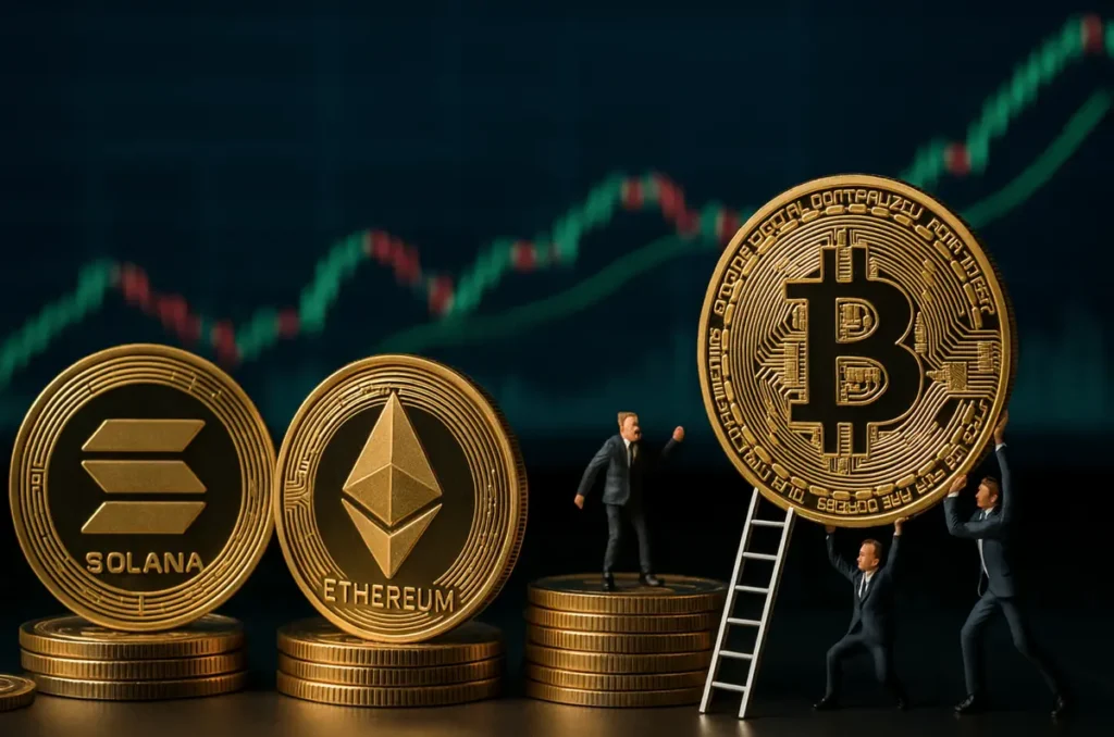 Kryptomeny rastú. Bitcoin vzrástol o 7 % za posledných 24 hodín. Bitcoin, Ethereum, Solana ožívajú december 2025