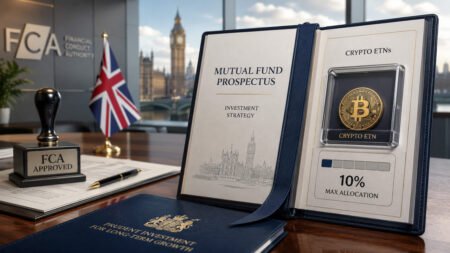 rewrite this title in other words: UK mutual funds may soon be allowed to hold crypto ETNs, but only with a 10% leash Liam 'Akiba' Wright