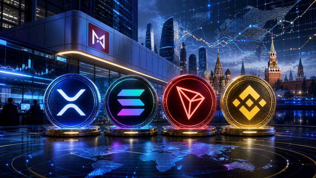 rewrite this title in other words: Frax Community Weighs Morpho Market For bdUSD And frxUSD Liquidity Moscow Exchange Adds XRP, Solana, Tron And BNB To Crypto Index Push