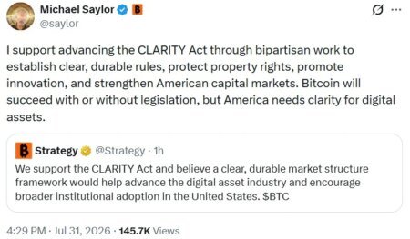Saylor and Strategy Officially Back CLARITY Act for US Crypto