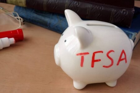 rewrite this title in other words: The TFSA Balance You’ll Probably Need to Retire in Canada Piggy bank with word TFSA for tax-free savings accounts.